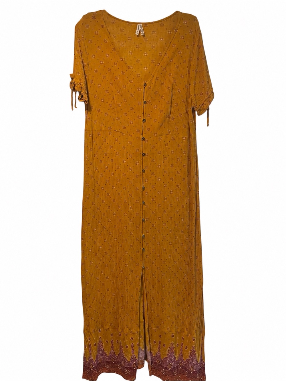 Mudd XL Mustard Floral Button Front Maxi Dress Boho Cottagecore